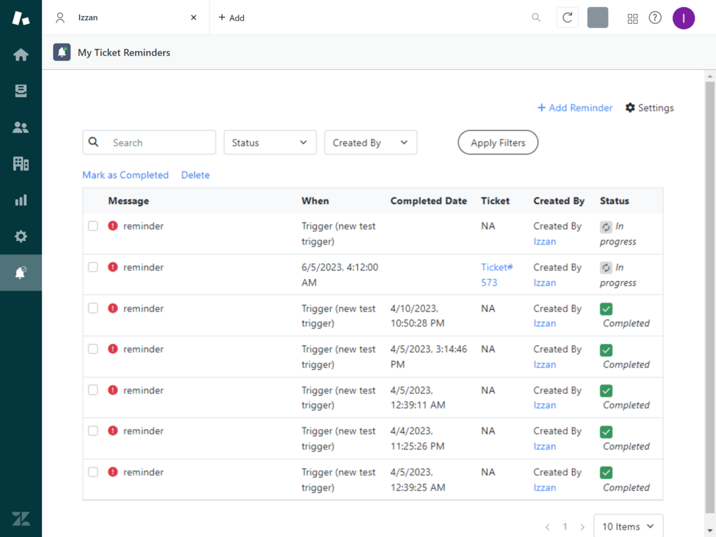 My Ticket Reminders App Integration with Zendesk Support